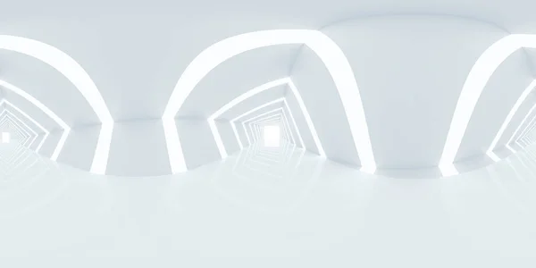 Pełna panorama 360 z abstrakcyjnym projektem sześcianu studio korytarz tunelu 3d renderowania ilustracja hdri hdr vr styl — Zdjęcie stockowe