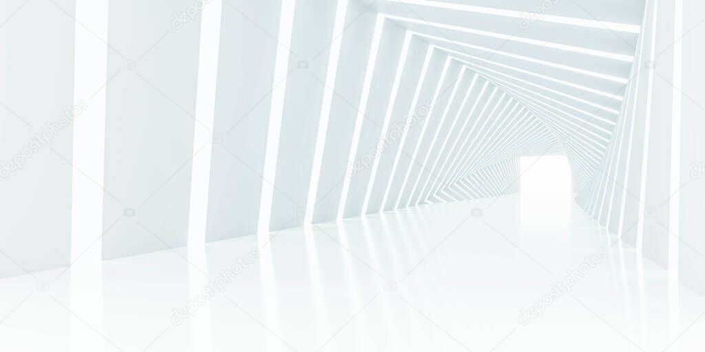 abstract white futuristic architecture design tunnel with tright lighting 3d render illustration