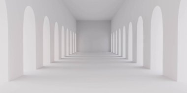 soyut beyaz boş stüdyo binası dahili 3D resimleme