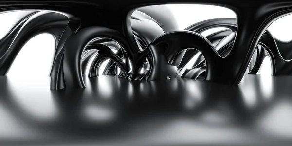 Koyu fütüristik geometrik yuvarlak, organik şekilli 3D görüntüleme hdri hdr vr biçimi