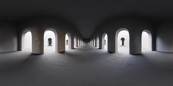 Boş karanlık salon stüdyosu 360 derece panorama 3D görüntü hdri hdr vr