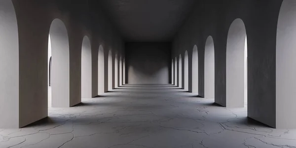 Σκούρο κενό κενό διάδρομο 3d καθιστούν εικονογράφηση — Φωτογραφία Αρχείου