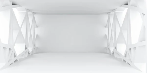 Branco futurista vazio vazio estúdio edifício interior 3d renderização ilustração — Fotografia de Stock