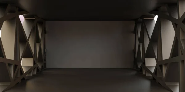 Dark empty blank futuristic studio interior background 3d render illustration — Stock Photo, Image