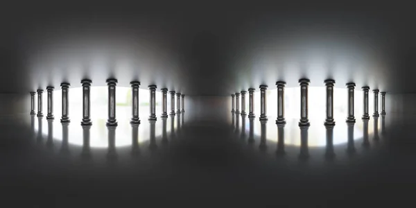 Πλήρης 360 μοίρες πανοραμική θέα της σκοτεινής αίθουσας 3d καθιστούν εικόνα hdri hdr vr στυλ — Φωτογραφία Αρχείου