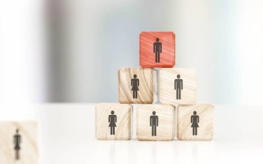 Cam tavan ve işyeri ayrımcılığı ahşap tuğlalarla görselleştirilmiş 3D resimleme