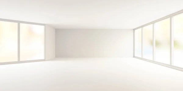 Empty white studio room with bright day light and big windows 3d render illustration — Φωτογραφία Αρχείου