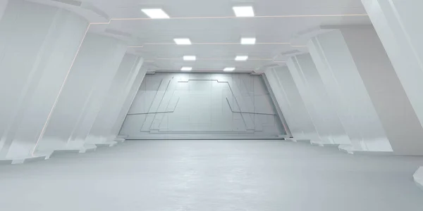 Futurista túnel interior vista tecnologia design estúdio corredor 3d renderização ilustração — Fotografia de Stock