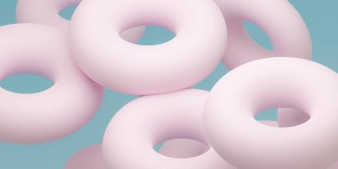 soyut torus halkaları dedoymuş mavi ve pembe 3D resimli çörekler