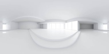 360 derece pnaorama çevre haritası. Büyük pencereli ve aydınlık gün ışığı 3D görüntü hdri hdr vr biçimi.