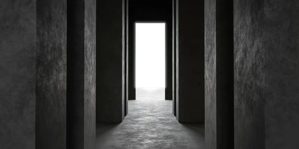 Corredor de concreto vazio escuro com grandes colunas corredor abstrato 3d renderização ilustração — Fotografia de Stock