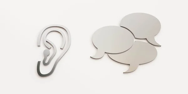 Orelha conversa diálogo bolha comunicação conceito 3d renderizar ilustração — Fotografia de Stock