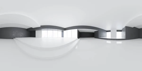 Volle 360-Grad-Panorama-Umgebung des modernen Dachgeschosses mit weißer Decke und Boden und schwarzen Wänden 3D-Darstellung hdri hdr vr style — Stockfoto