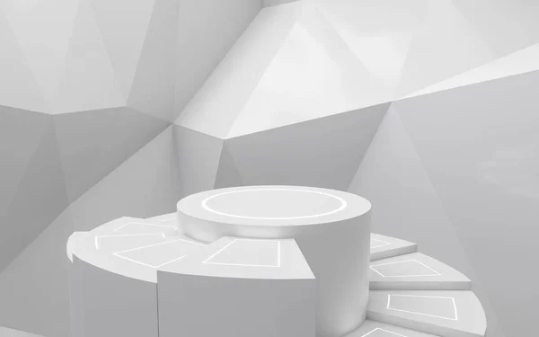 Blanco minimalista producto escaparate podio con escaleras 3d render ilustración — Foto de Stock