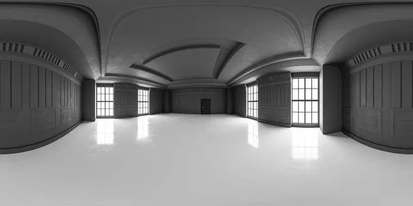 Volledige 360 graden naadloze panorama van klassieke vintage donkere lege studio interieur kamer 3d maken illustratie hdri hdr vr stijl — Stockfoto