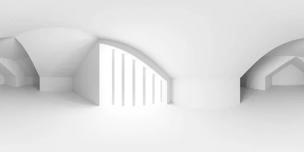 Plná 360 stupňů panorama prostředí mapa bílé prázdné abstraktní architektury hala budova interiér střecha 3d vykreslení ilustrace hdri hdr vr styl — Stock fotografie