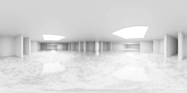 Fullständig sfärisk 360 graders panorama projektion av tom vit abstrakt hall interiör 3d render illustration hdri hdr vr stil design miljö karta — Stockfoto