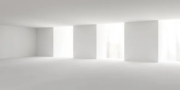 Empty abstract white interior with bright lighting 3d render illustration — Stock Photo, Image