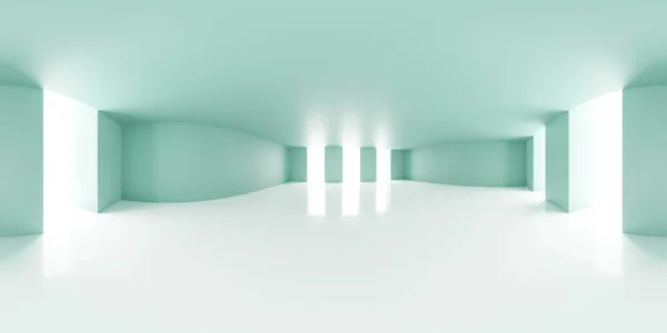 Πλήρης 360 μοίρες πανόραμα της πράσινης αίθουσας αφηρημένη αίθουσα εσωτερικό στούντιο 3d καθιστούν εικονογράφηση — Φωτογραφία Αρχείου