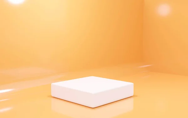 Круглый белый подиум витрина продукта на оранжевом фоне 3D рендеринг иллюстрации — стоковое фото
