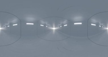 Parlak ışık ve metal duvarlı gelecekçi boş tünelin 360 vr döngü animasyonu.