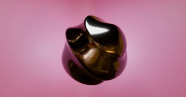 Soyut parlak siyah heykelin pembe arka planda döngü animasyonu