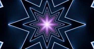 Soyut geometrik yıldız deseninin mor parıltısıyla döngü çizimi