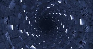 Geometrik desenli ve parlayan ışıklarla gelecekçi tünelin döngü animasyonu
