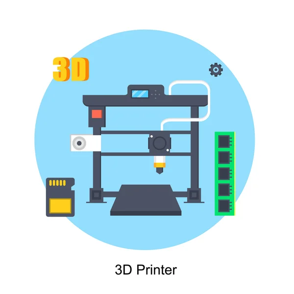 Icono de impresora 3D: un concepto de máquina de impresión 3D aislada sobre fondo azul — Vector de stock