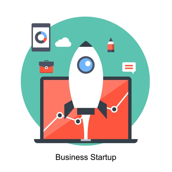 Concepto de diseño plano de startup, Nuevo concepto de startup con cohete — Vector de stock