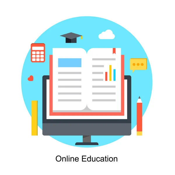 Platte ontwerpconcept voor het online onderwijs, on-line klasse, online training, e-learning vectorillustratie geïsoleerd op lichte achtergrond — Stockvector