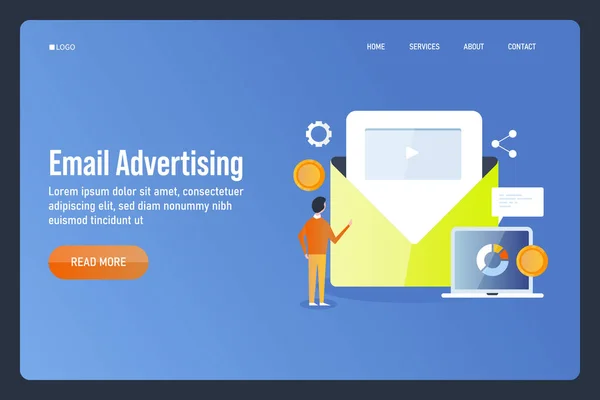 Mall För Landningssida För Postreklam Digital Marknadsföring Prenumeration Nyhetsbrev — Stock vektor