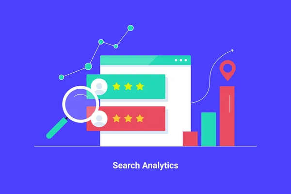 Αναζήτηση Analytics Επιχειρηματική Έκθεση Και Οπτική Έννοια Παρακολούθησης Δεδομένων Επίπεδο — Διανυσματικό Αρχείο