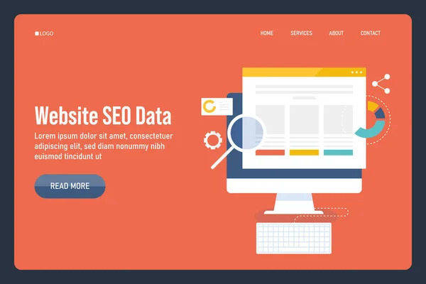 Flat Design Landing Page Template Website Seo Data Analysis — Stock Vector