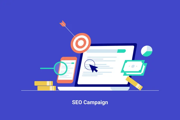 Seo Campagne Entreprise Dépense Argent Sur Marketing Recherche Seo Mobile — Image vectorielle