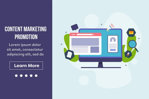 Platte Ontwerp Web Banner Sjabloon Van Content Marketing Concept Digitale — Stockvector