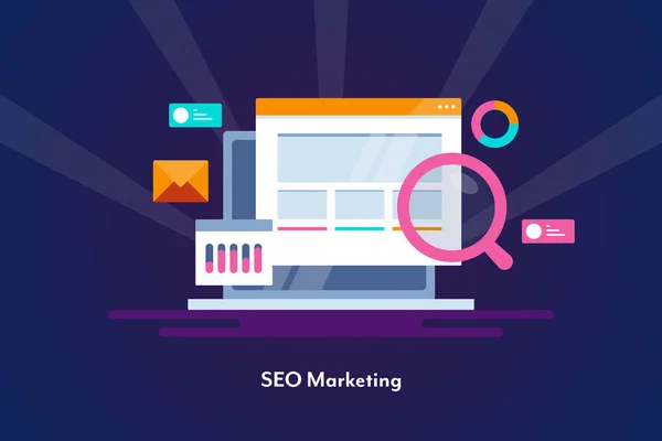 Concepto Seo Optimización Del Sitio Web Marketing Digital Con Análisis — Vector de stock