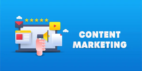 Concetto Illustrazione Content Marketing Promozione Web Video Sui Social Media — Vettoriale Stock
