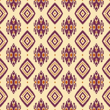 Afrika etnik kabilesinden esinlenilmiş zengin mor tonlarda kat deseni açık arkaplanla güzel bir tezat oluşturuyor. Geleneksel Ikat sanatının etnik modern tasarımı tekstil endüstrisi için ideal.,