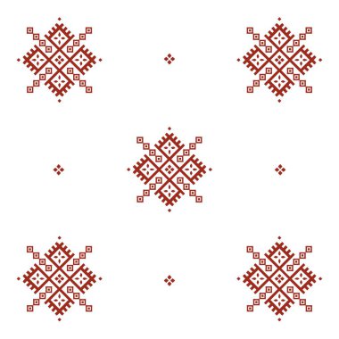 Amerikan etnik dokusu koyu kırmızı ve beyaz tonlarda geometrik bir şablona sahiptir, kumaşı güçlü kumaş ve görsel derinlik için koyu siyah bir zemin oluşturur. Anlamlı resim tekniklerinden esinlenilmiştir. Tekstil endüstrisi için yaratıldı.,