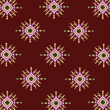 Amerikan kumaşı koyu kırmızı ve beyaz tonlarda geometrik esinlenilmiş bir desen içerir. Kumaşı güçlü kumaş ve görsel derinlik için koyu kırmızı bir zemin oluşturur. Etkileyici resim tekniklerinden esinlenerek, tasarım karışımları. Tekstil endüstrisi için yaratıldı.