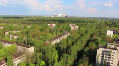 Chernobyl. Pripyat 2. Havadan görünümü. Helikopter.