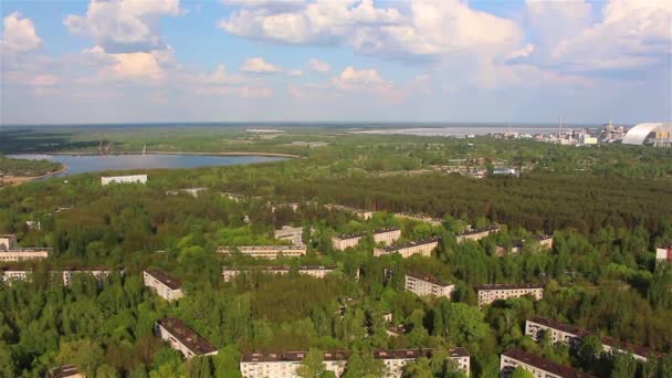 Pripyat, reaktorn. Flygfoto — Stockvideo