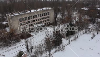 Chernobyl. Pripyat. Havadan görünümü. Kış