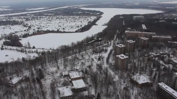 Chernobyl. Pripyat. Amarre. Río. Un helicóptero. invierno. 2014 — Vídeos de Stock