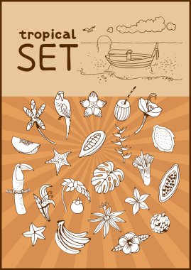 Papağan ve tropik bitkiler ile ayarla