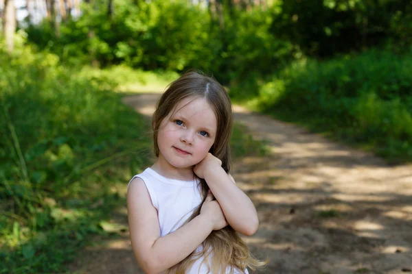 Potret seorang gadis muda yang cantik dengan rambut panjang — Stok Foto