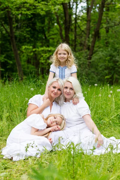Glückliche Familie, die sich im Sommer in der Natur ausruht — Stockfoto