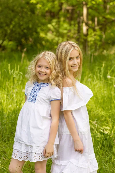 Летом две молодые девушки отдыхают на природе — стоковое фото