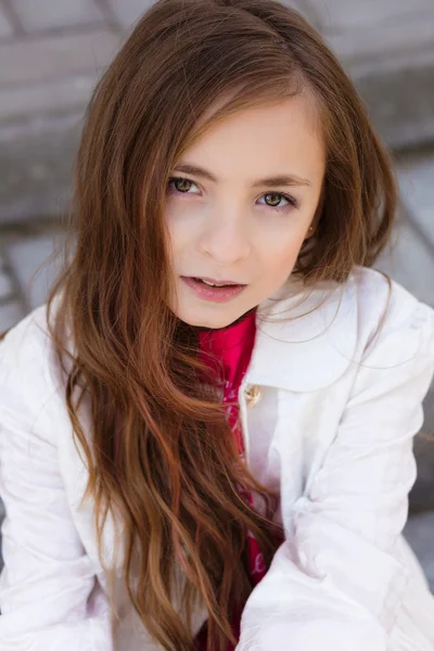 Porträt eines schönen Mädchens mit dunklen Haaren und braunen Augen. — Stockfoto
